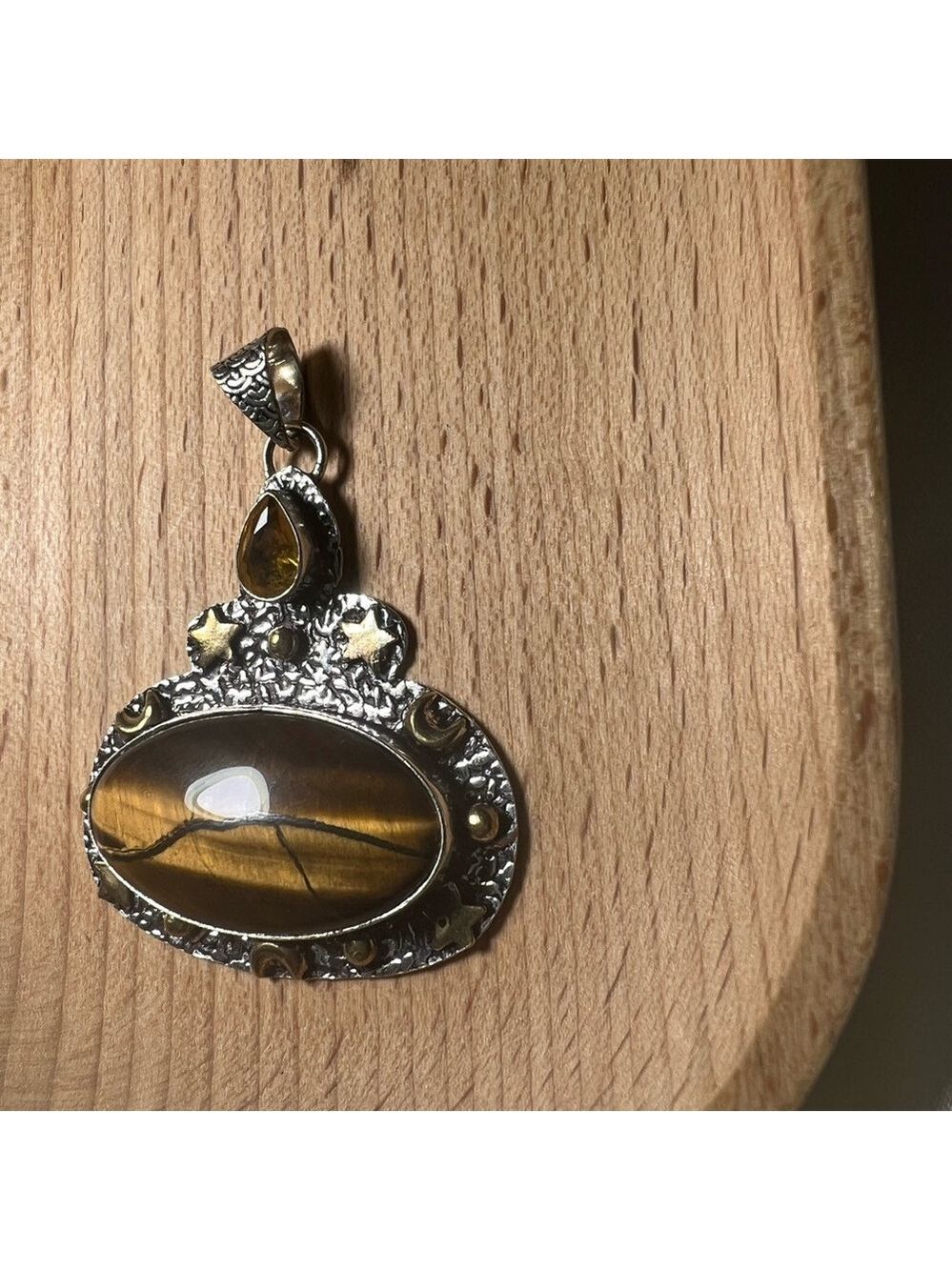 Tiger Eye & Citrine 925 Pendant - Picture 3 of 5